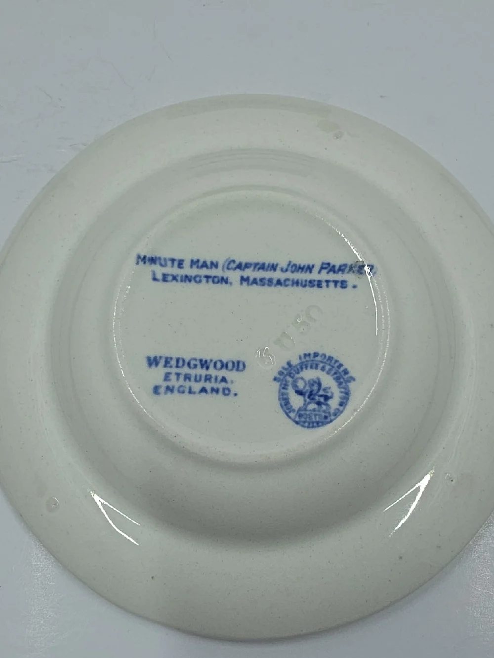 Wedgwood Glazed Blue Minute Man Ashtray Captain Parker Floral Border Vintage